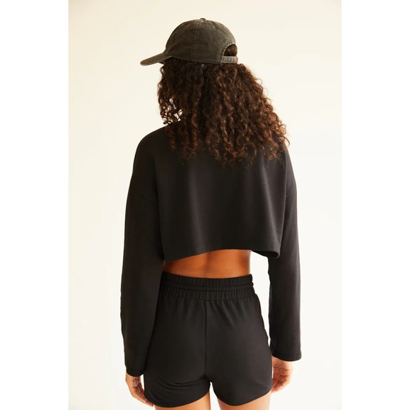 Free People NWT Sunny Set 2 Piece Sweatshirt Shorts Athleisure Set Black XS New - Picture 2 of 12